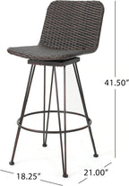 Christopher Knight Home Torrey Outdoor Wicker Barstools with Iron Frame, 2-Pcs Set, Multibrown / Black Copper