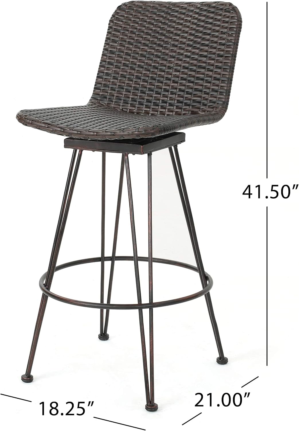 Christopher Knight Home Torrey Outdoor Wicker Barstools with Iron Frame, 2-Pcs Set, Multibrown / Black Copper