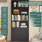 Modern Bookshelf with Doors, Industrial Bookshelves with 6-Tier Shelf, 71 inches Tall Bookcase Display Cabinet with Storage for Home Office, Black
