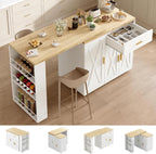 DreamDashio Kitchen Island with Storage, Rolling Kitchen Island with Swivel Table, Drawers & Shelves, Mobile Kitchen Island Cart with 360° Swivel Extendable Dining Table for Kitchen, Dining Room