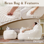 Oversized Bean Bag Chair for Adults, Giant Plush Boneless Bean Bag Couch with Wide Armrests for Bedroom, Living Room & Dorm - Giant Chaise Lounge Chair Indoor & Ottoman, Floor Reading Lounger(Beige)