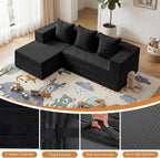 65" Boneless Couch,Convertible Sleeper Sofa Bed, Modular Sectional Sofa, Modern Tri-Folding Cloud Couch with L-Shape Chaise, Corduroy Futon Couches for Living Room Small Spaces Apartment,No Assembly