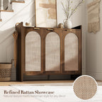 Shoe Cabinet Storage for Entryway - Rattan Accent Cabinet with 3 Doors & Adjustable Shelves, 6-Tier Large Wood Shoes Cabinets with Organizer Rack for Entry Way, Hallway, Living Room, Walnut