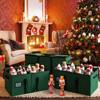 Soaoo 3 Pcs Christmas Nutcracker Storage Box 600d Canvas Christmas Figurine Collectible Storage Box Keeps 24 Holiday Figurines with Lids Handles for Santa Figure or Nutcracker Ornaments (Green)