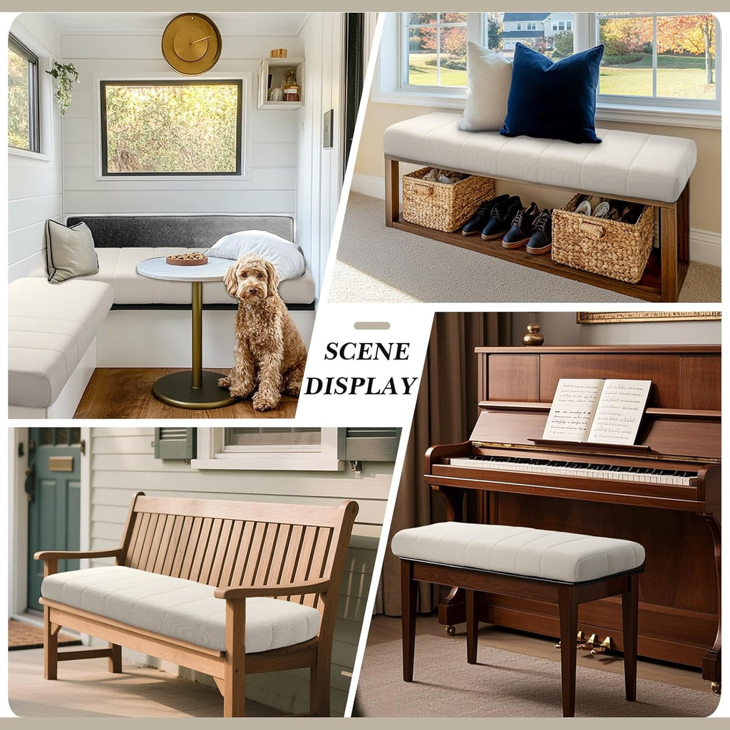 Wenqik Bench Cushion 40x20x4 Inch for Indoor Outdoor Furniture Tufted Thicken Bay Window Seat Cushion Non Slip Waterproof Dining Piano Bench Pad Pillow Anti Cat Scratch for Patio Porch Swing, Beige