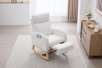 Teddy Fabric Rocking Chair with Adjustable Footstool, Nursery Rocker, High Backrest & Storage Pocket, White, 35.04"-49.21" D X 27.36" W X 40.16"-41.73" H