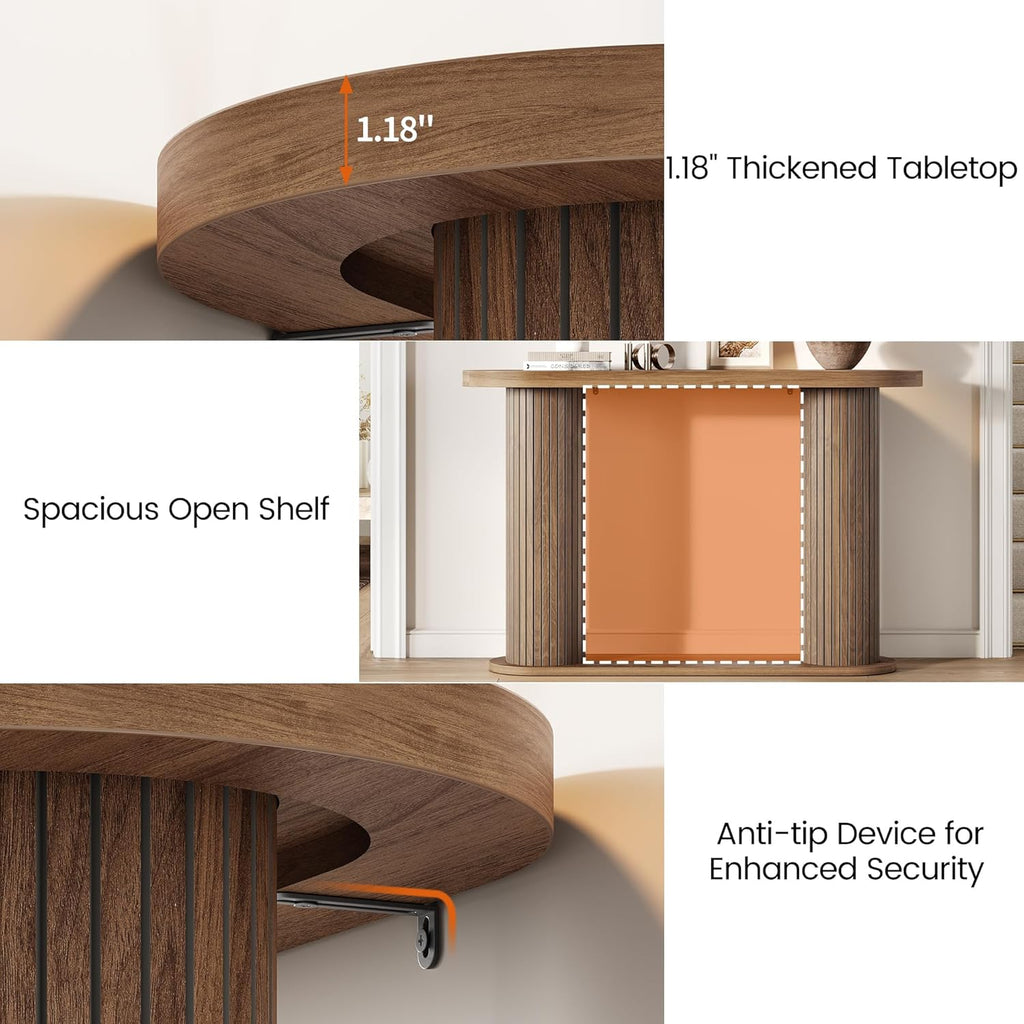 Garvee Fluted Console Table, 42.5 Inch Narrow Wood Entryway Table with Storage Shelf, Sofa Table Behind the Couch, for Hallway, Living Room, Foyer, Entrance, Walnut