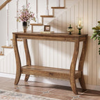 Solid Wood Console Table for Entryway, 41.3-Inch Farmhouse Sofa Table with Storage, 2-Tier Wooden Entrance Table for Living Room, Hallway, Foyer, (Brown)