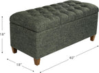 Homepop Home Decor Tufted Ainsley Button Storage Ottoman Bench with Hinged Lid Ottoman Bench with Storage for Living Room & Bedroom, Green Clover Fabric