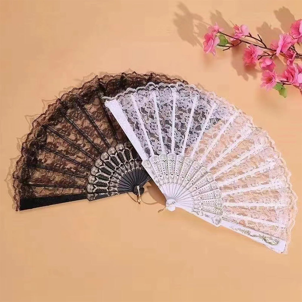 Renaissance Gothic lady Folding Lace Fan Handheld with Tassels For Wedding Bridal Tea Dancing Party