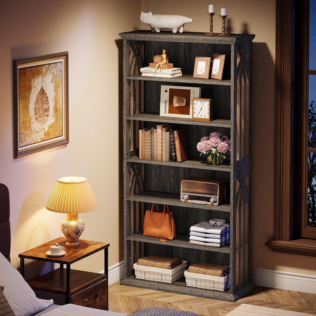Tribesigns 6-Tier Gray Bookshelf, 75-Inch Tall Bookcase, Large Bookshelves and Bookcases Freestanding Display Shelves, Wood Book Shelf for Living Room, Home Office, Bedroom, Gray