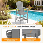 VINGLI Tall Adirondack Chairs Set of 2, All-Weather Plastic Adirondack Chair with Cup Holders, Heavy-Duty HDPE Outdoor Bar Stools for Patio, Balcony, Pool, Backyard (Gray, 2 PCS)