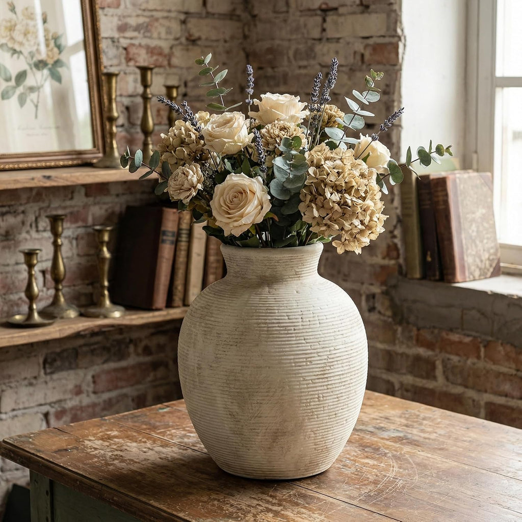7.4 Inch Vintage Large Ceramic Flower Vase | for Living Room, Dining Room, Bathroom Indoor & Outdoor Home Decor