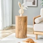 21.6''H Boho Cylinder Side Table for Living Room, Natural Wood Accent Tables with Tribal Pattern Design, Farmhouse Drum End Table for Couch Bedroom, Bedside Nightstand, No Assembly