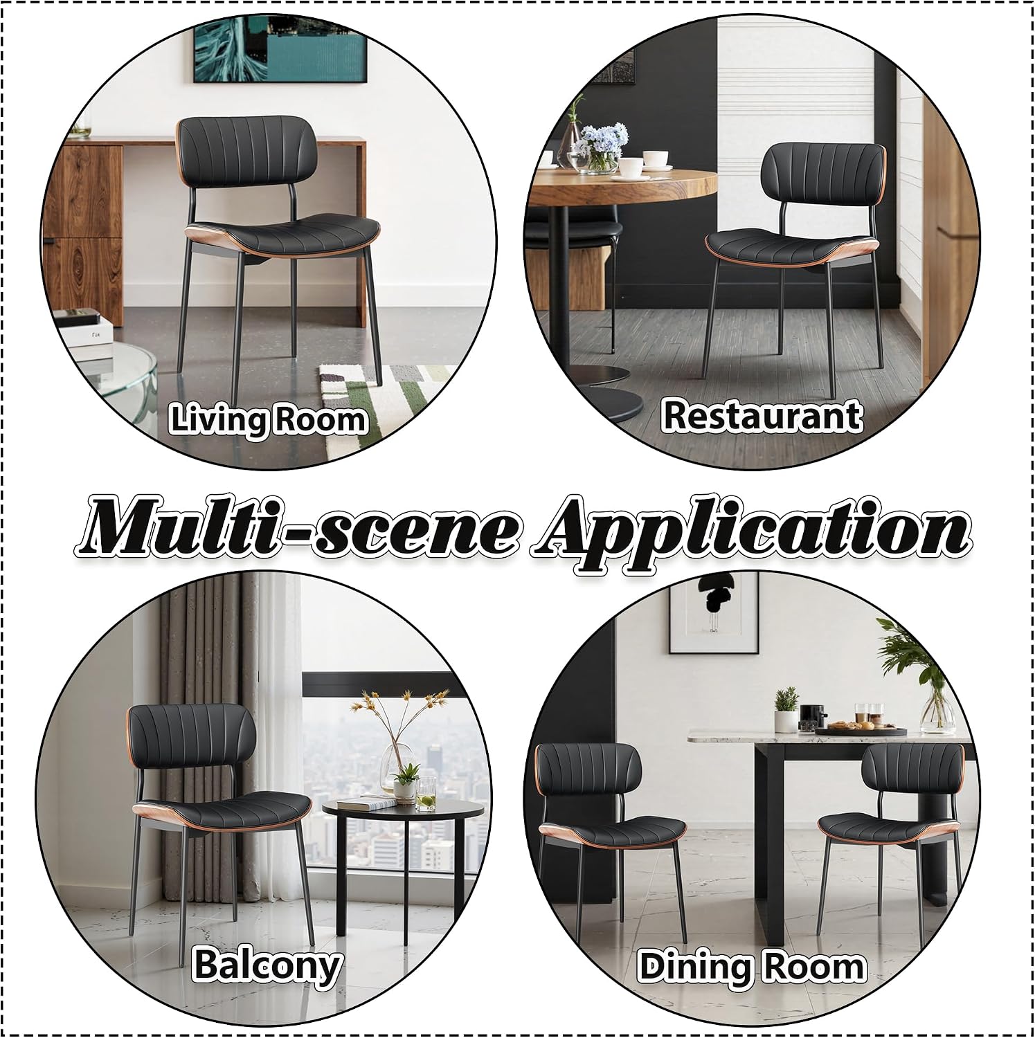 HENGJIANYI Bentwood Dining Chairs Set of 2, Modern PU Leather Dining Room Chairs with Metal Legs, Mid Century Upholstered Kitchen Chairs with Curved Back and Seat, Black