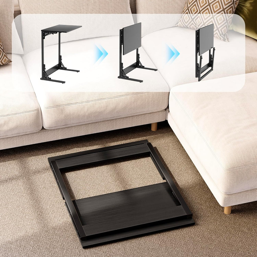 HOMPUS C Shaped End Table, 23.6'' Small TV Tray Side Table for Couch, Tall Sofa Table with Antirust Metal Frame, Folding Desk Snack Table for Sofa, Living Room, Recliner, Fully Assembled, Black