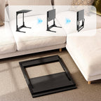 HOMPUS C Shaped End Table, 23.6'' Small TV Tray Side Table for Couch, Tall Sofa Table with Antirust Metal Frame, Folding Desk Snack Table for Sofa, Living Room, Recliner, Fully Assembled, Black