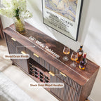 OKD Fluted Wine Bar Cabinet, 60" Wide Modern Buffet Sideboard with Ample Storage - 2 Side Cabinets, 3 Drawers, 4 Glass Holders & 12 Wine Racks, Coffee Bar Cabinet for Kitchen, Dining Room, Dark Walnut