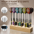 CyeeLife Dart Stand Wall Mount,Wooden Dart Holder,12 Darts Display/Station,Darts Storage for Steel & Soft Tip (Natural Wood Color)