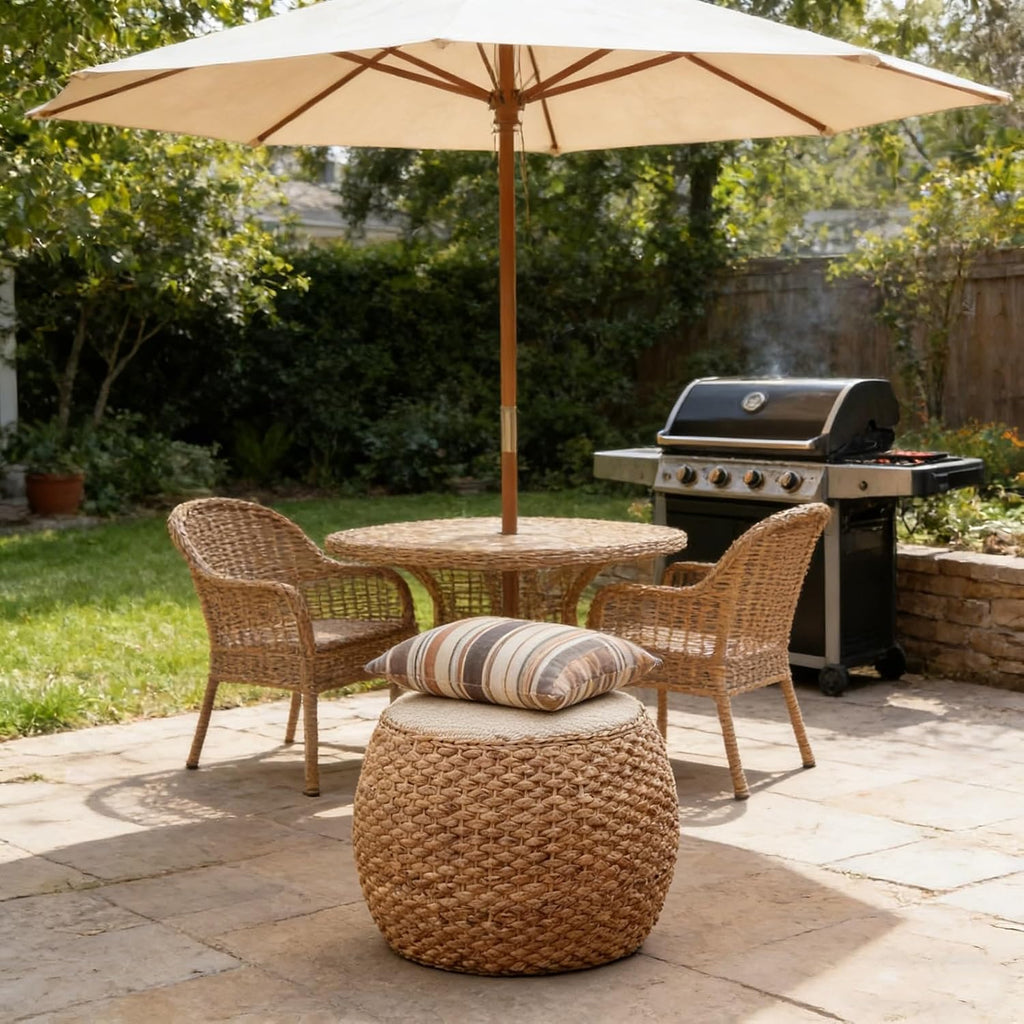 Small Round Ottoman Footrest Stool with Cushion Boho Decorative Accent Seat for Living Room Entryway Footrest Pouf Hand Knitted(37cm/14.5in)