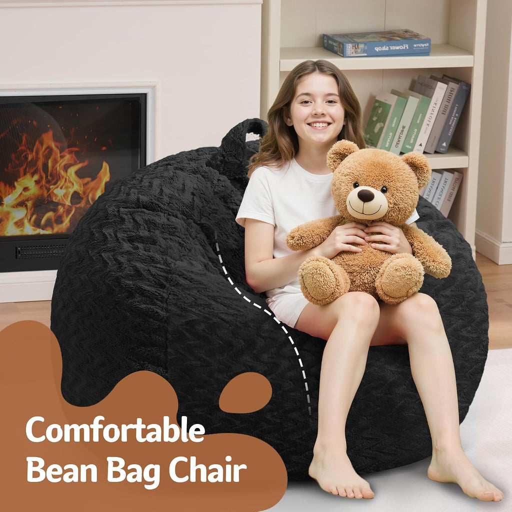 2FT Bean Bag Chair,Giant Bean Bag Chairs for Adults,Big Bean Bags with Memory Foam Filled, Large Beanbag Chairs with Chevron Plush Cover-Black