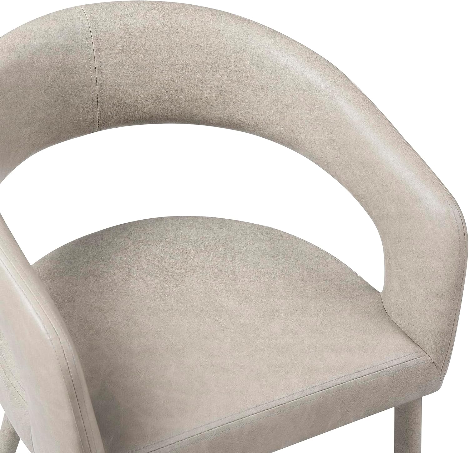 Modern Dining Chairs Set of 2, Kitchen Room Faux Leather Mid Century Chairs with Metal Frame and Hollow Back, Easy Clean Upholstered Barrel Dining Chair for Living Room, Restaurant, and Café, Greige