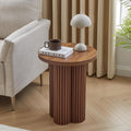 Round Fluted End Table, 17.7'' Mid Century Modern Side Table, Circle Bedside Tables Drink Table Wood Nightstand for Small Spaces, Living Room (Walnut-1PCS)