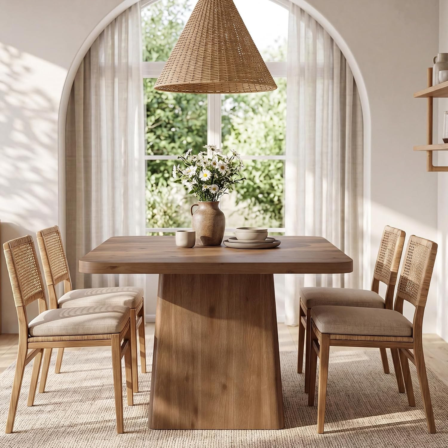 Solid Wood Dining Table with Pedestal Base, 39" Farmhouse Square Rustic Kitchen Table, Accent Modern Kitchen & Dining Room Furniture for Small Spaces, Apartment, Restaurant