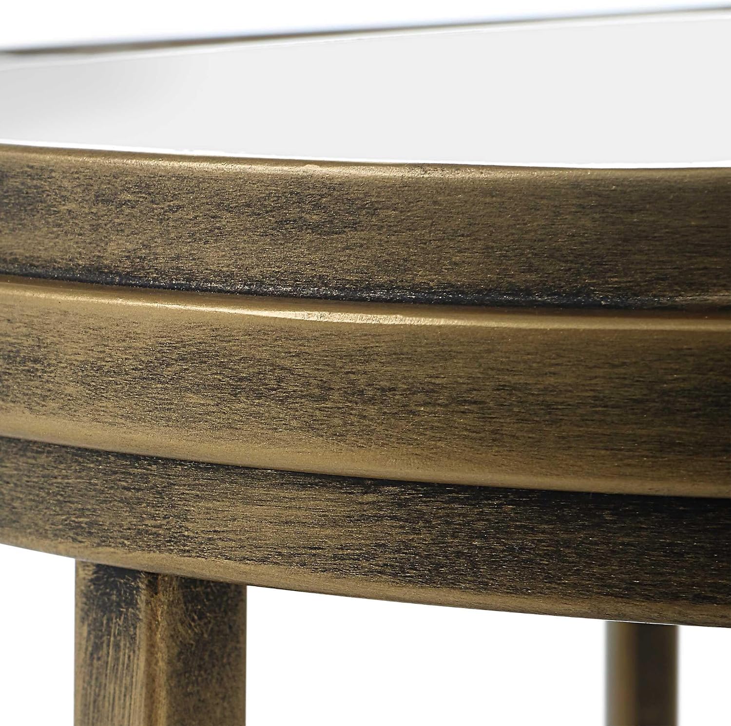 Set of 2 Antique Brushed Gold Iron Nesting Tables with Mirrored Glass Tops Modern Round Accent End Tables Luxury Living Room & Bedroom Side Tables, Space-Saving Nested Design