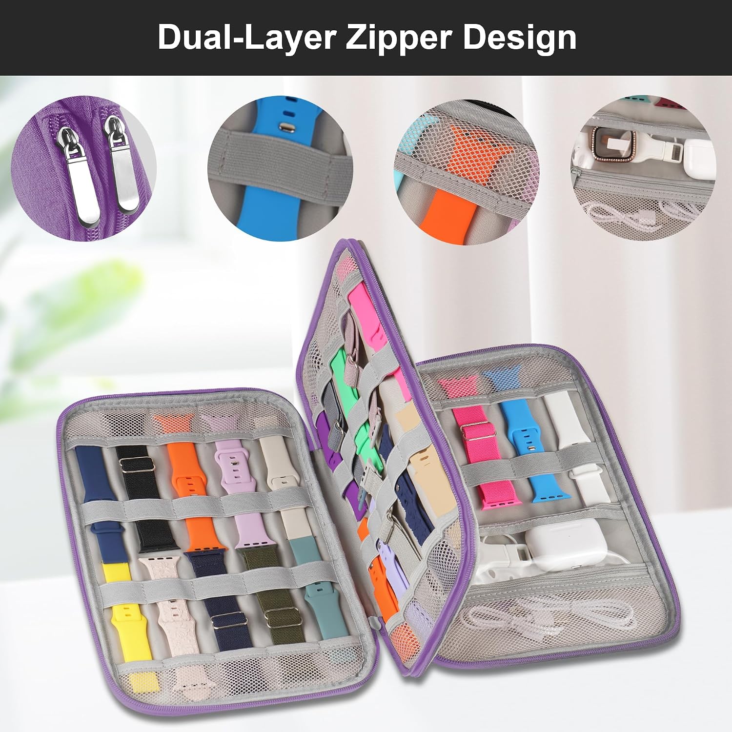 Watch Band Case, Watch Band Storage Organizer Compatible with 35 Watch Bands and Accessories, Watch Straps Carrying Case, Watch Band Holder Fit for Most Sizes of Watch Straps, Purple