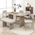 Harper & Bright Designs Dining Table and Chairs Set, 6-Piece Solid Wood Dining Room Set with Bench, Modern Farmhouse Kitchen Furniture for Family Gatherings, Natural
