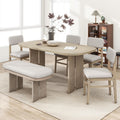 6 Pieces Wood Dining Table Set with Bench, Farmhouse Rectangular Table with 4 Upholstered Chairs & 1 Bench for Family Gatherings﻿ (Natural)