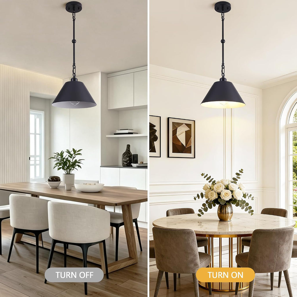 11 Inch Black Pendant Lights Kitchen Island, Modern Farmhouse Light Fixtures with Cone Shade, Adjustable Vintage Industrial Pendant Light for Foyer Hallway Bedroom Dining Room Bar Barn