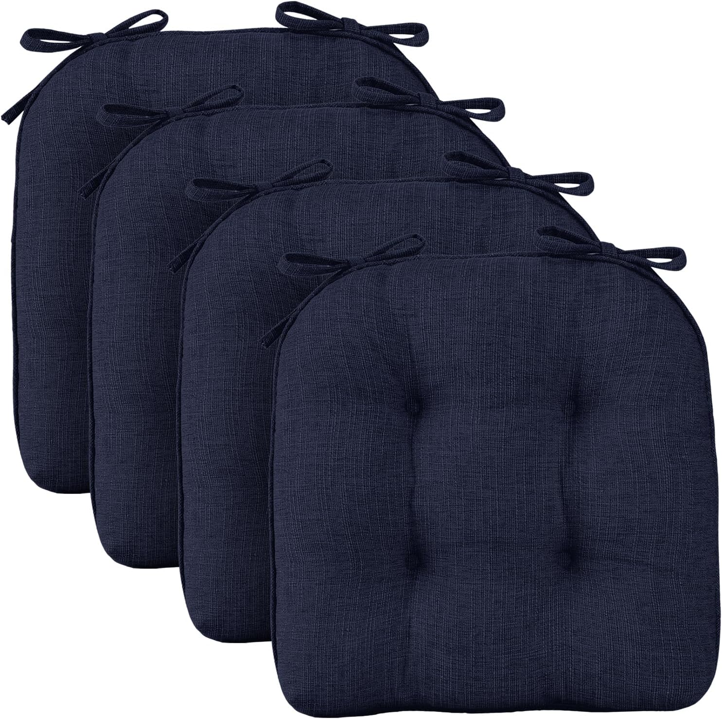 Wellsin Chair Cushions for Dining Chairs, Non-Slip Kitchen Chair Pads with Ties, Tufted Shredded Foam Kitchen Chair Cushions Set of 4, 15.5" X 15.5", Navy