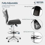 Okeysen Drafting Chair Armless Desk Stool, 400 LBS Ergonomic Leather Tall Office Chair with Adjustable Foot Ring, Modern Standing Desk Chair with Ribbed Mid Back, Swivel Rolling Drafting Stool.