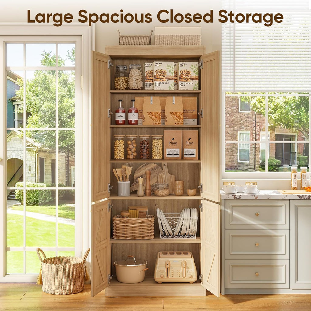 70.8" Tall Kitchen Pantry Cabinet with Doors, Farmhouse Modular Storage Cabinet with 4-Tier Adjustable Shelves, Large Storage Cabinet for Kitchen or Living Room, Set of 3, Brown