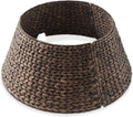 Casafield 24-Inch Christmas Tree Collar, Woven Water Hyacinth Tree Base Cover with Cord Cut Out, Espresso