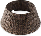 Casafield 24-Inch Christmas Tree Collar, Woven Water Hyacinth Tree Base Cover with Cord Cut Out, Espresso
