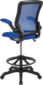 Flash Furniture Kale Mid-Back Blue Mesh Ergonomic Drafting Chair | Adjustable Foot Ring, Flip-Up Arms
