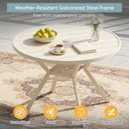 42" Outdoor Patio Table Dining Table All Weather Metal Round Patio Dining Table with Adjustable Umbrella Hole Patio Furniture for Lawn Garden Backyard, Sandshell