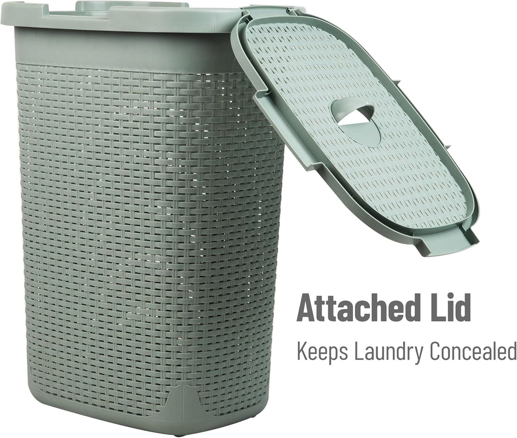 Mind Reader Slim Laundry Hamper with Lid, 60L Tall Clothes Basket, Narrow Tapered Design for Bathrooms, Closets and Laundry Rooms, Plastic, Mint