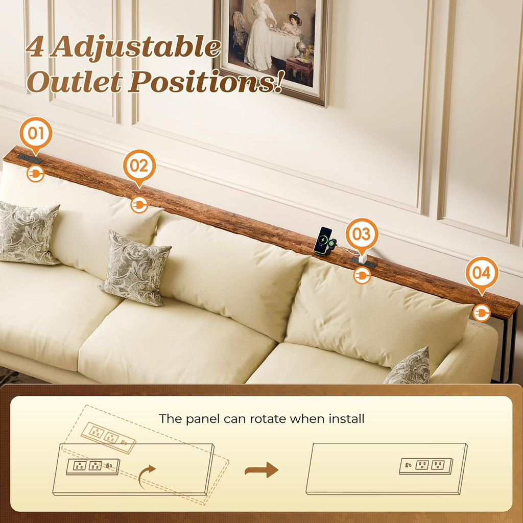 SUPERJARE 110.2 Inch Sofa Table with 2 Power Outlets and USB-C Port, 5.9 Inch Narrow Console Table with Storage, Extra-Long, for Entryway Hallway Couch Behind Sofa, Small Spaces, Rustic Brown
