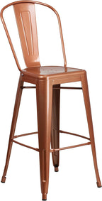 EMMA + OLIVER Commercial Grade 30" H Copper Metal Indoor-Outdoor Barstool with Back