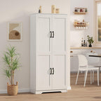 Garvee Tall Pantry Cabinet, 60" Kitchen Storage Cabinet with 2 Doors & Adjustable Shelves, Freestanding Wooden Cupboard for Bathroom，Dining Room, Living Room,White