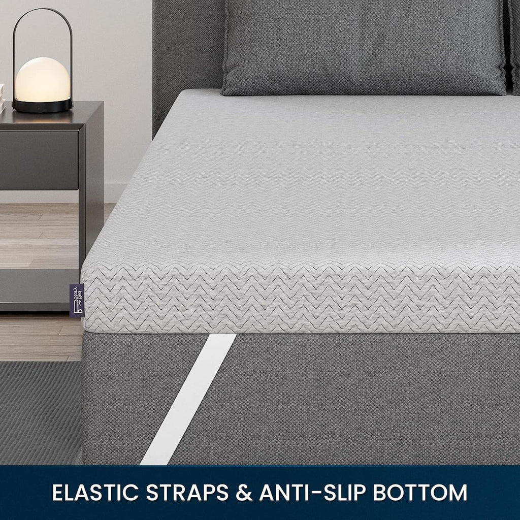 BedStory 3 Inch Queen Size Extra Firm Mattress Topper, Quiet Luxury Memory Foam Pad for Pain Relief, Bamboo Charcoal & Green Tea Infusion, Skin-Friendly, CertiPUR-US Certified