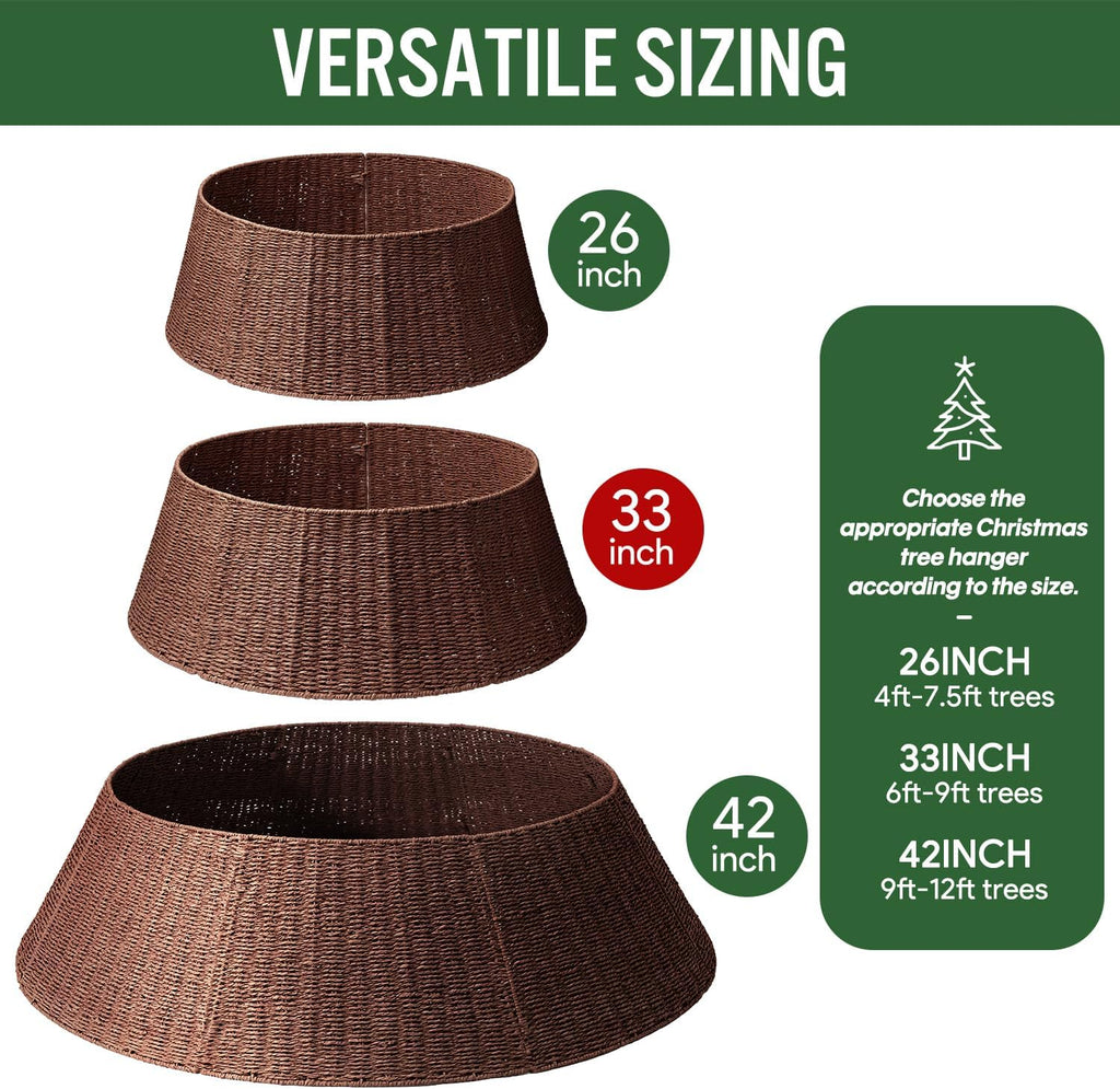 Hommtina Christmas Tree Collar- 33",Christmas Tree Base Christmas Basket Collar for Home, Living Room,for Covering Tree Stand (Brown3, 33 in)