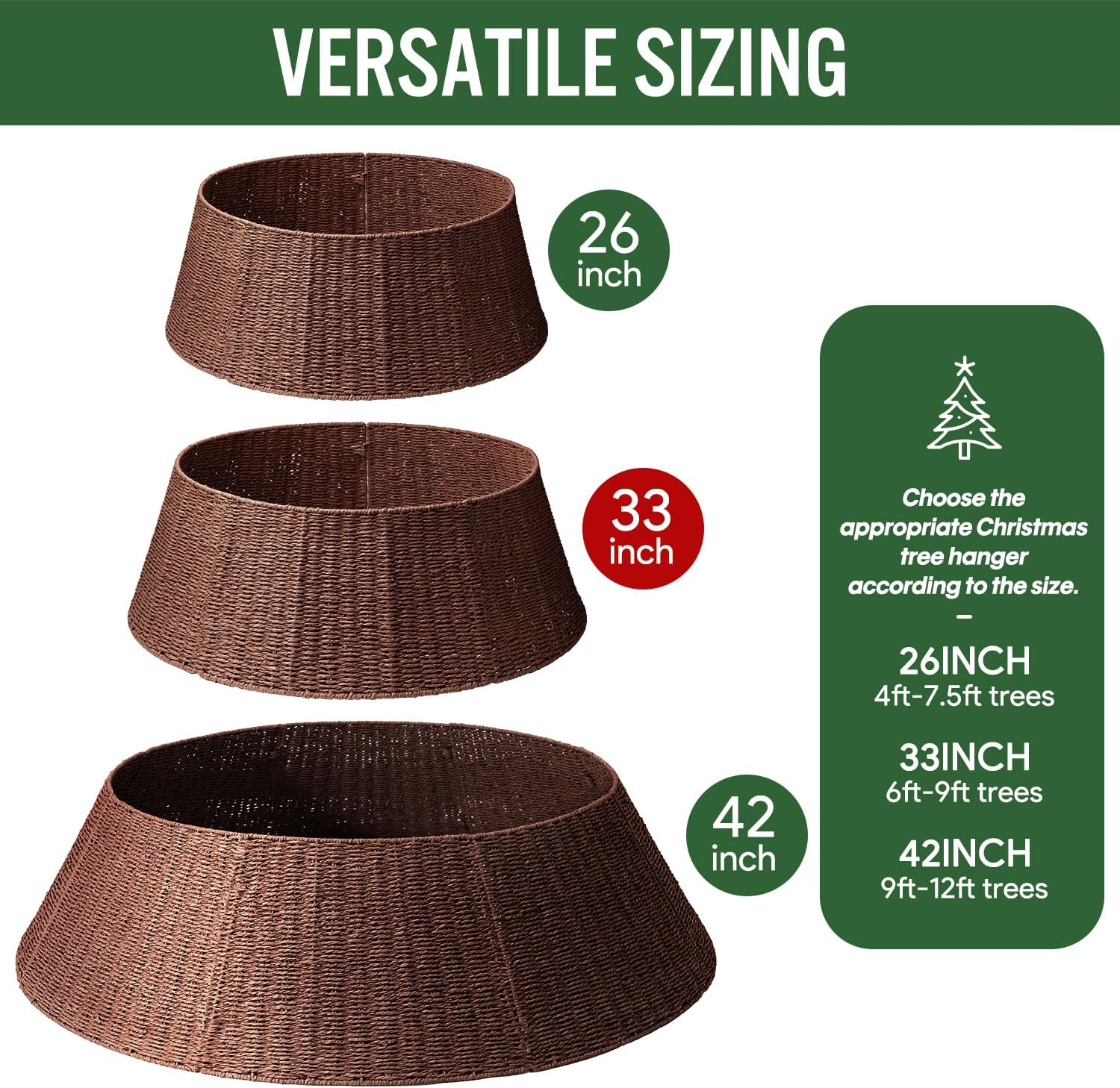 Hommtina Christmas Tree Collar- 33",Christmas Tree Base Christmas Basket Collar for Home, Living Room,for Covering Tree Stand (Brown3, 33 in)