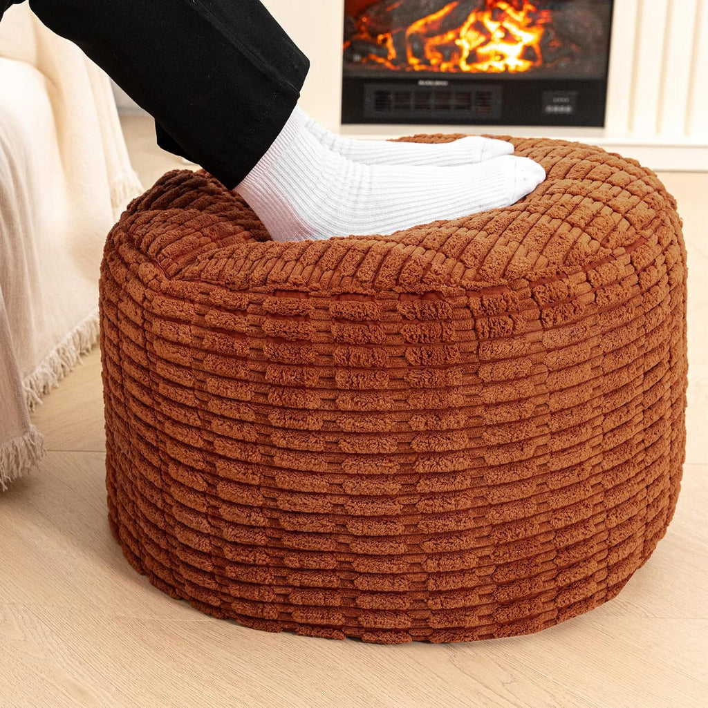 Asuprui Ottoman Foot Rest, Round 20x14 in, Burnt Orange, Leg Rest for Couch | Footstool Ottoman,Stuffed Pouf Ottoman,All-One Foam Filler, Foot Rest,Beanbag Chair,Floor Pouf Storage Solution,Wedding Party