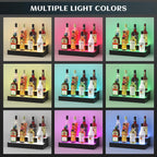 upcessory LED Lighted Liquor Bottle Display Shelf 2 Tier 16 Inch | Alcohol Whiskey Wood Rack Stand Tray for Home Bar Living Room Accessories and Decor, Bourbon Shelf for 8 Bottles