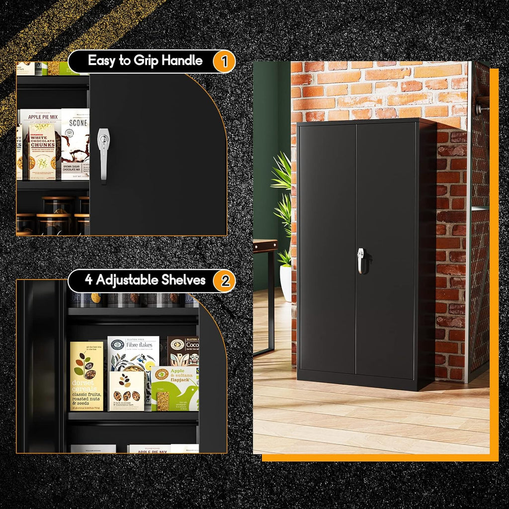 Greenvelly Metal Storage Wardrobe with Lock Door, 72" Steel Storage Wardrobe Cabinet,Employees Locker Closet Clothing Coat Steel Wardrobe Cabinet with Hanging Rod for Garage,Home, Office,Gym
